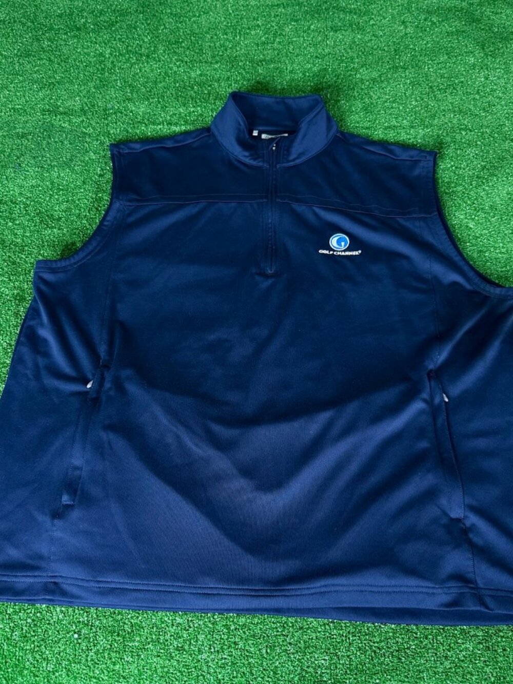 Adidas Climalite Golf Channel Quarter Zip Vest Navy Blue Sleeveless Pullover XL